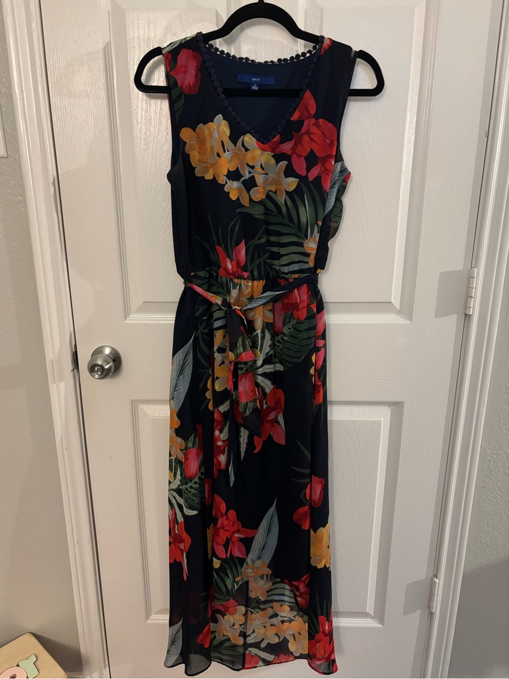 Apt. 9 Navy Maxi Dress with Red & Yellow Floral Print